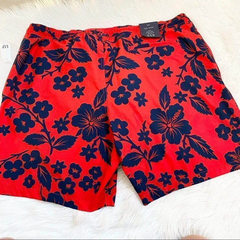 NEW GAP red blue floral  swim trunks XXL